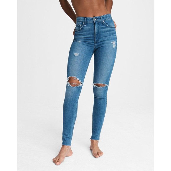rag & bone Denim - Rag & Bone Nina High Rise Ankle Skinny Jeans Slim Ankle Mid Indigo Aviation Way